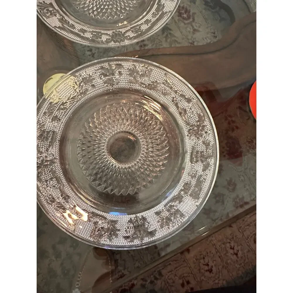Vintage Sandwich Crystal Glass Dessert Plate set of 5 lunch dessert plates